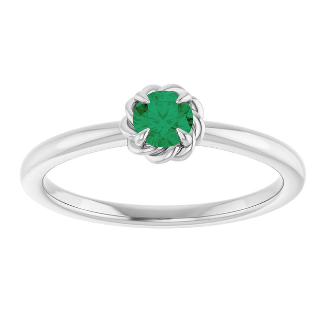 14K Gold Round Natural Emerald Claw-Prong Rope Solitaire Ring - White Gold - view 3