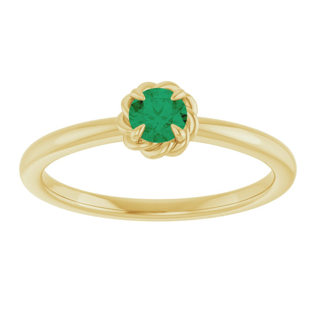 14K Gold Round Lab-Grown Emerald Claw-Prong Rope Solitaire Ring - Yellow Gold - view 3