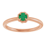 14K Gold Round Natural Emerald Claw-Prong Rope Solitaire Ring - Rose Gold - view 2