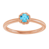 14K Gold Round Natural Aquamarine Claw-Prong Rope Solitaire Ring - Rose Gold - view 3