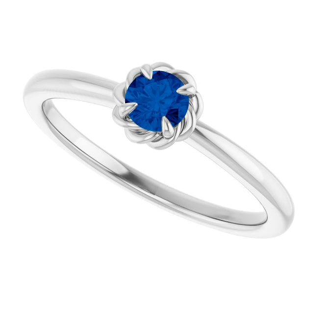 14K Gold Round Lab-Grown Blue Sapphire Claw-Prong Rope Solitaire Ring - White Gold - view 5