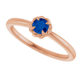 14K Gold Round Natural Blue Sapphire Claw-Prong Rope Solitaire Ring - Rose Gold - view 5