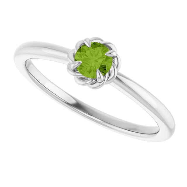 14K Gold Round Natural Peridot Claw-Prong Rope Solitaire Ring - White Gold - view 5