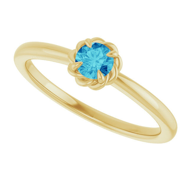14K Gold Round Natural Blue Zircon Claw-Prong Rope Solitaire Ring - Yellow Gold - view 5