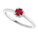 Platinum Round Natural Ruby Claw-Prong Rope Solitaire Ring - view 5