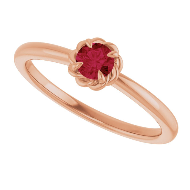 14K Gold Round Lab-Grown Ruby Claw-Prong Rope Solitaire Ring - Rose Gold - view 5