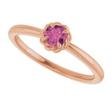 14K Gold Round Natural Pink Tourmaline Claw-Prong Rope Solitaire Ring - Rose Gold - view 5