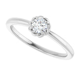 Platinum Round Natural White Sapphire Claw-Prong Rope Solitaire Ring - view 5