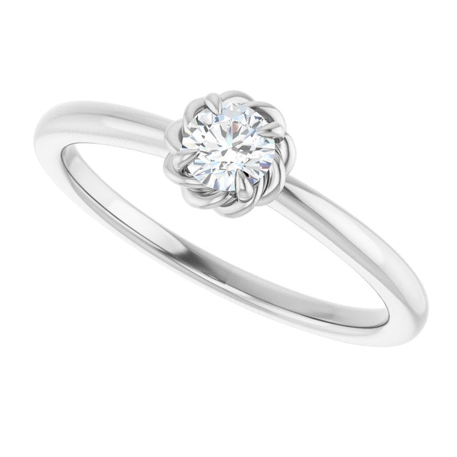 14K Gold Round Natural White Sapphire Claw-Prong Rope Solitaire Ring - White Gold - view 5