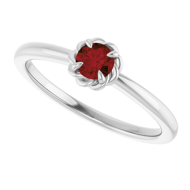 Platinum Round Natural Mozambique Garnet Claw-Prong Rope Solitaire Ring - view 5