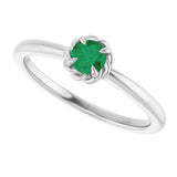 Platinum Round Natural Emerald Claw-Prong Rope Solitaire Ring - view 5