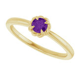 14K Gold Round Natural Amethyst Claw-Prong Rope Solitaire Ring - Yellow Gold - view 5