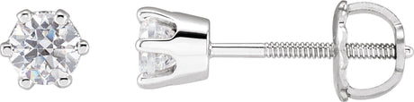 14K Gold White Cubic Zirconia Round 6-Prong Stud Earrings - White Gold
