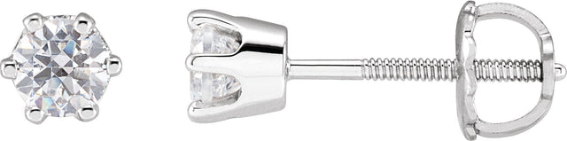 14K Gold White Cubic Zirconia Round 6-Prong Stud Earrings - White Gold