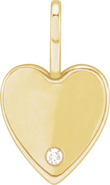 14K Gold Round Natural Diamond Engravable Accented Heart Pendant - Yellow Gold