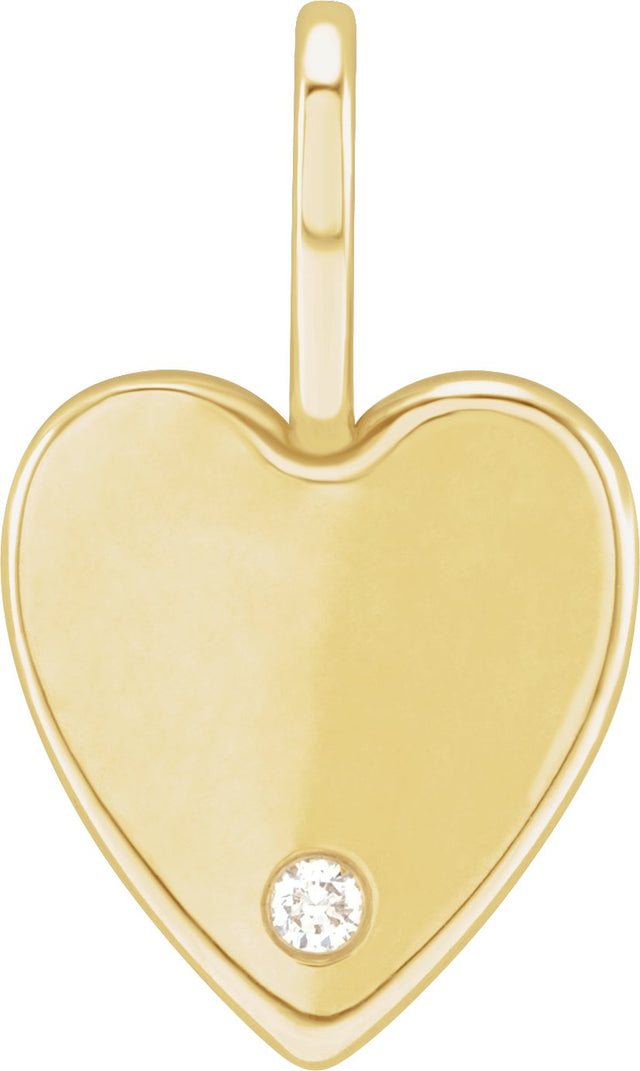 14K Gold Round Natural Diamond Engravable Accented Heart Pendant - Yellow Gold