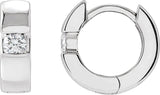 14K Gold Round Natural Diamond Accented Huggie Hoop Earrings - White Gold
