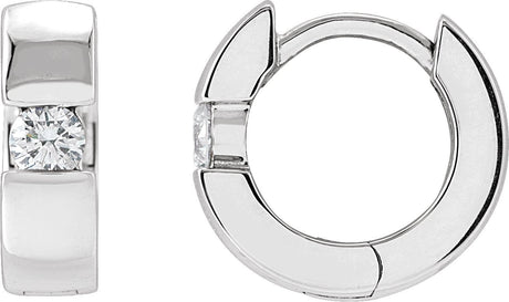 14K Gold Round Natural Diamond Accented Huggie Hoop Earrings - White Gold