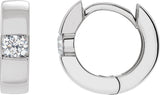 14K Gold Round Natural Diamond Accented Huggie Hoop Earrings - White Gold