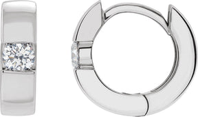 Platinum Round Natural Diamond Accented Huggie Hoop Earrings