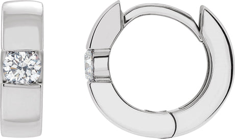 Platinum Round Lab-Grown Diamond Accented Huggie Hoop Earrings