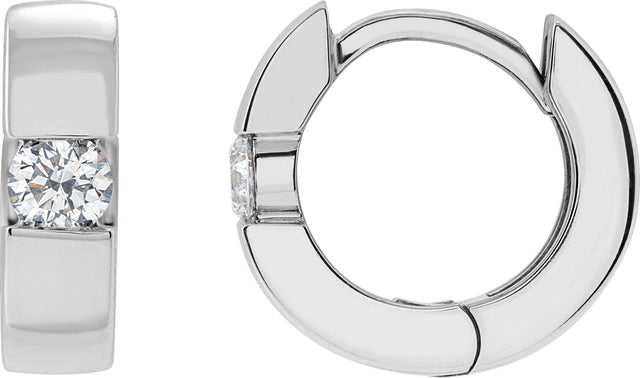 Platinum Round Lab-Grown Diamond Accented Huggie Hoop Earrings