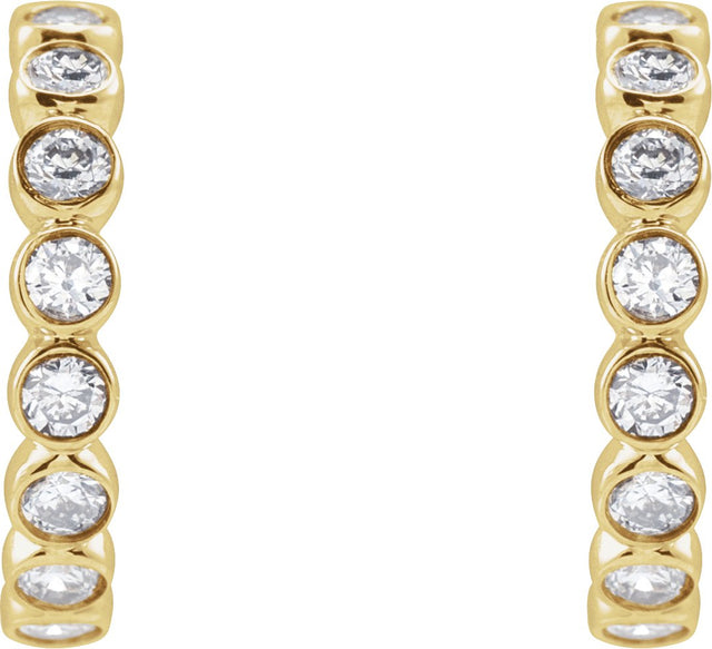 14K Gold Round Lab-Grown Diamond Bezel-Set Hoop Earrings - Yellow Gold - view 2