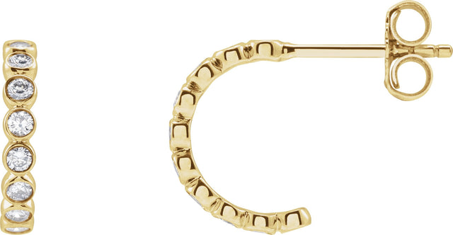 14K Gold Round Lab-Grown Diamond Bezel-Set Hoop Earrings - Yellow Gold
