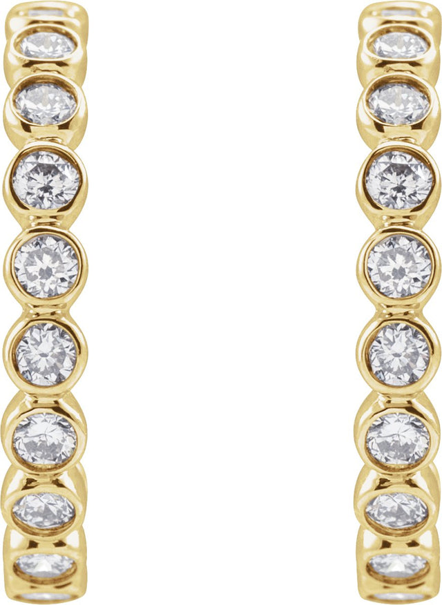 14K Gold Round Lab-Grown Diamond Bezel-Set Hoop Earrings - Yellow Gold - view 2