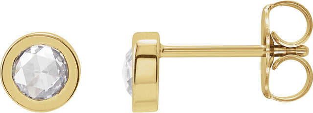 14K Gold Natural Diamond Round Bezel-Set Rose-Cut Stud Earrings - Yellow Gold