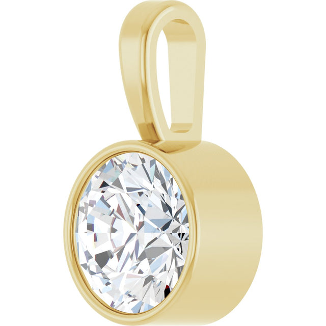 14K Gold Round Lab-Grown Diamond Bezel-Set Solitaire Necklace or Pendant - Yellow Gold - view 2