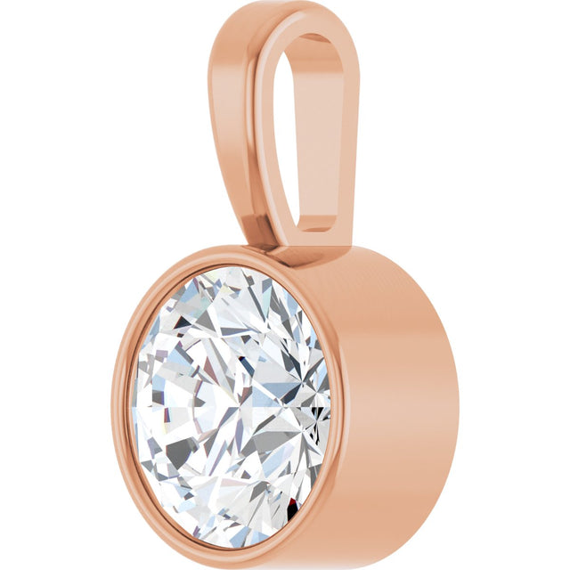 14K Gold Round Natural Diamond Bezel-Set Solitaire Necklace or Pendant – up to 0.06 CTW - Rose Gold - view 2