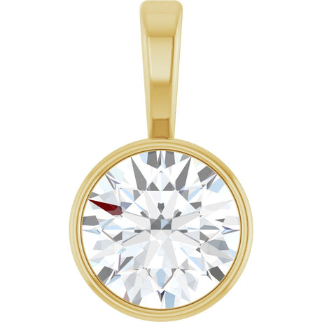 14K Gold Round Lab-Grown Diamond Bezel-Set Solitaire Necklace or Pendant - Yellow Gold