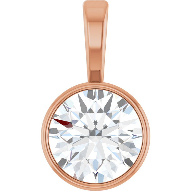 14K Gold Round Lab-Grown Diamond Bezel-Set Solitaire Necklace or Pendant - Rose Gold