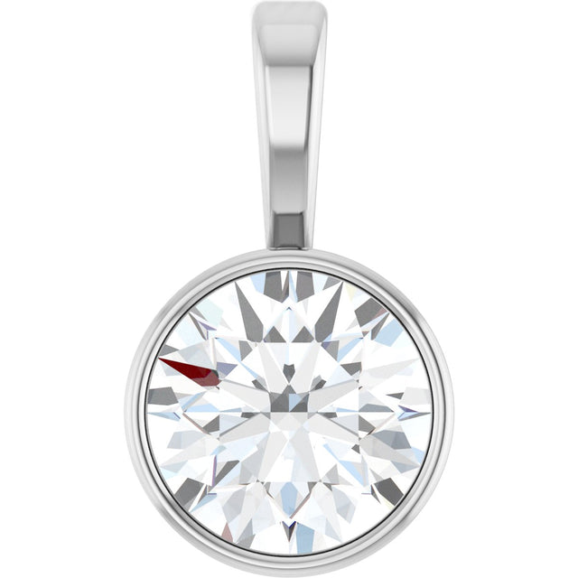 14K Gold Round Natural Diamond Bezel-Set Solitaire Necklace or Pendant – up to 0.06 CTW - White Gold