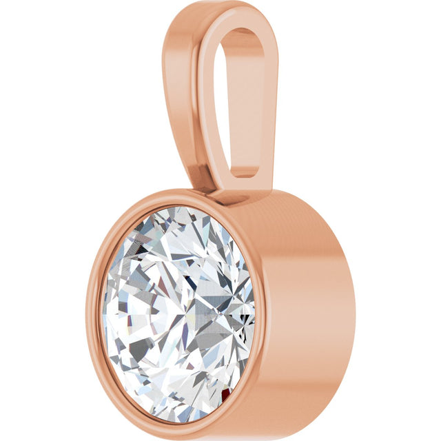 14K Gold Round Lab-Grown Diamond Bezel-Set Solitaire Necklace or Pendant - Rose Gold - view 2