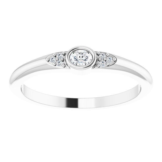 Platinum Oval Natural Diamond Stackable Bezel-Set Ring - view 3