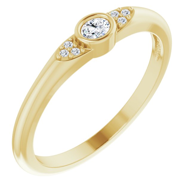 14K Gold Oval Natural Diamond Stackable Bezel-Set Ring - Yellow Gold