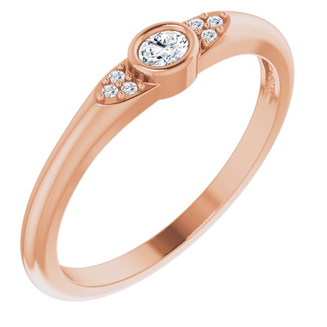 14K Gold Oval Natural Diamond Stackable Bezel-Set Ring - Rose Gold