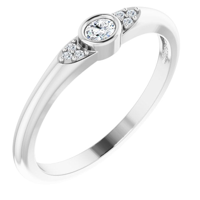 Platinum Oval Natural Diamond Stackable Bezel-Set Ring