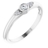 14K Gold Oval Natural Diamond Stackable Bezel-Set Ring - White Gold