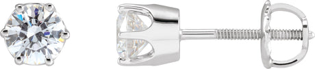 14K Gold White Cubic Zirconia Round 6-Prong Stud Earrings - White Gold