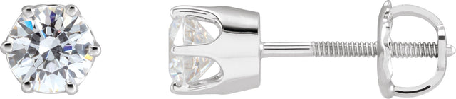 14K Gold White Cubic Zirconia Round 6-Prong Stud Earrings - White Gold