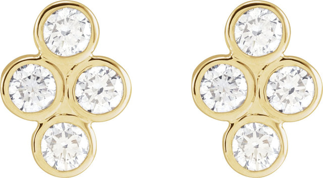14K Gold Round Natural Diamond Bezel-Set Cluster Earrings - Yellow Gold - view 2