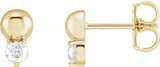 14K Gold Round Natural Diamond Accented Bead Earrings - Yellow Gold
