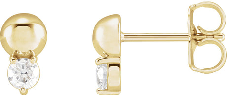 14K Gold Round Natural Diamond Accented Bead Earrings - Yellow Gold