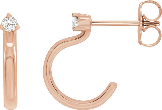 14K Gold Round Natural Diamond Accented Hoop Earrings VIII - Rose Gold