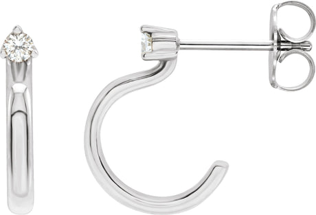14K Gold Round Natural Diamond Accented Hoop Earrings VIII - White Gold