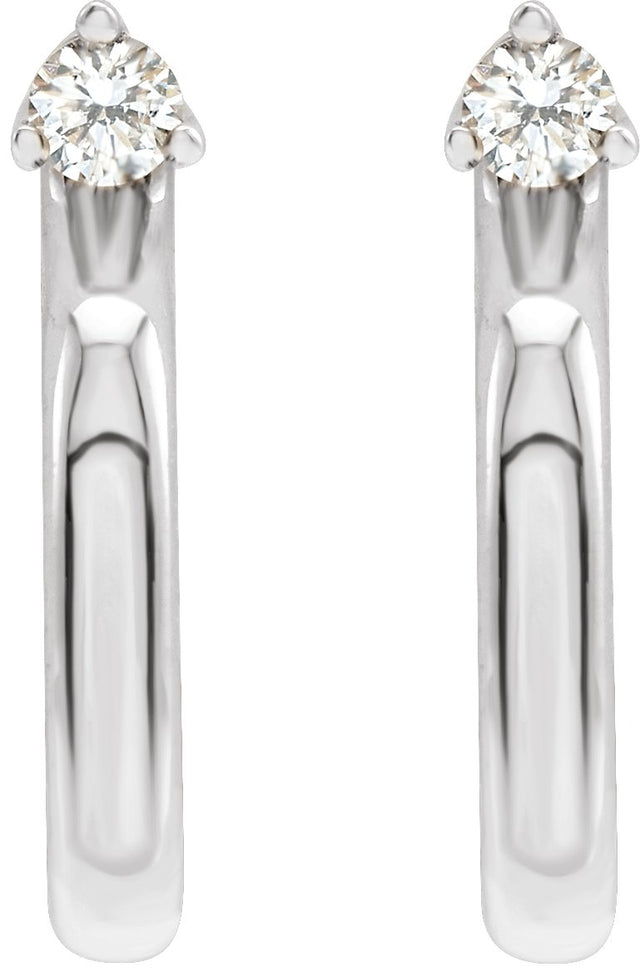 14K Gold Round Natural Diamond Accented Hoop Earrings VIII - White Gold - view 2