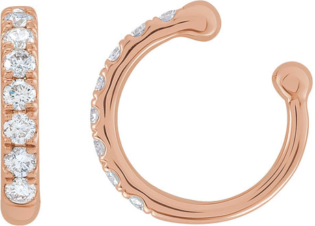 14K Gold Round Natural Diamond Accented Ear Cuff - Rose Gold